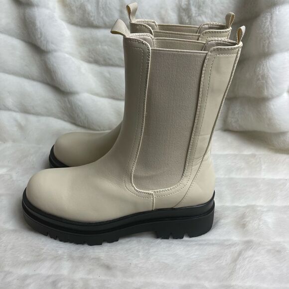 New with box Just Fab Candide Beige vegan leather beige platform boots size 8 - Picture 9 of 11